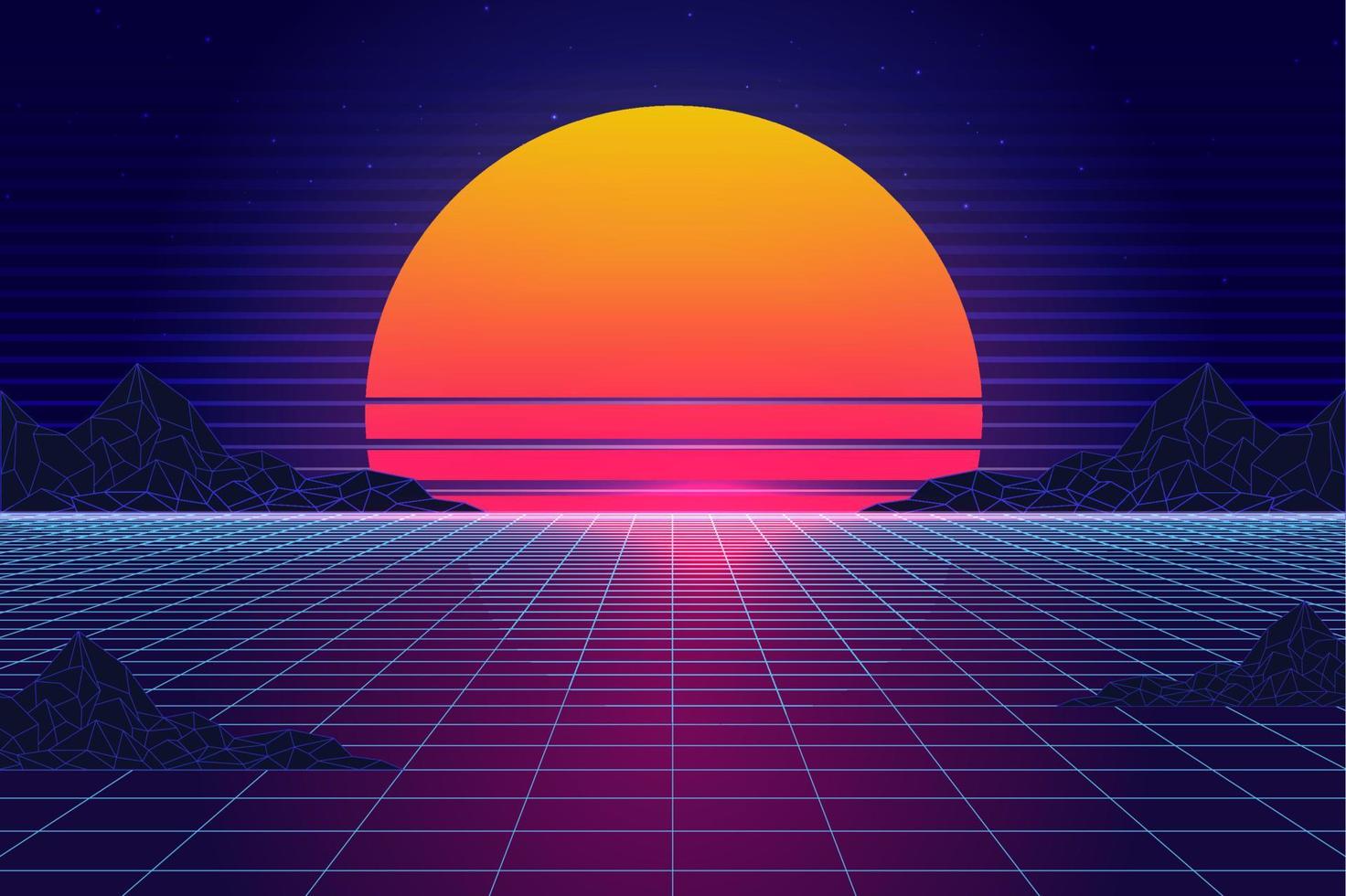 retrò fantascienza sfondo futuristico anni '80 e '90 in stile 3d illustrazione. panorama digitale in un mondo cibernetico. da utilizzare come copertina di design vettore