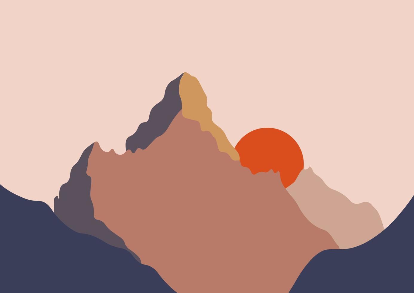 la collezione "montagne" con forme di paesaggisti diurni e notturni, colori astratti, poster prefabbricati per creare decorazioni uniche e per la casa, blog, poster. vettore