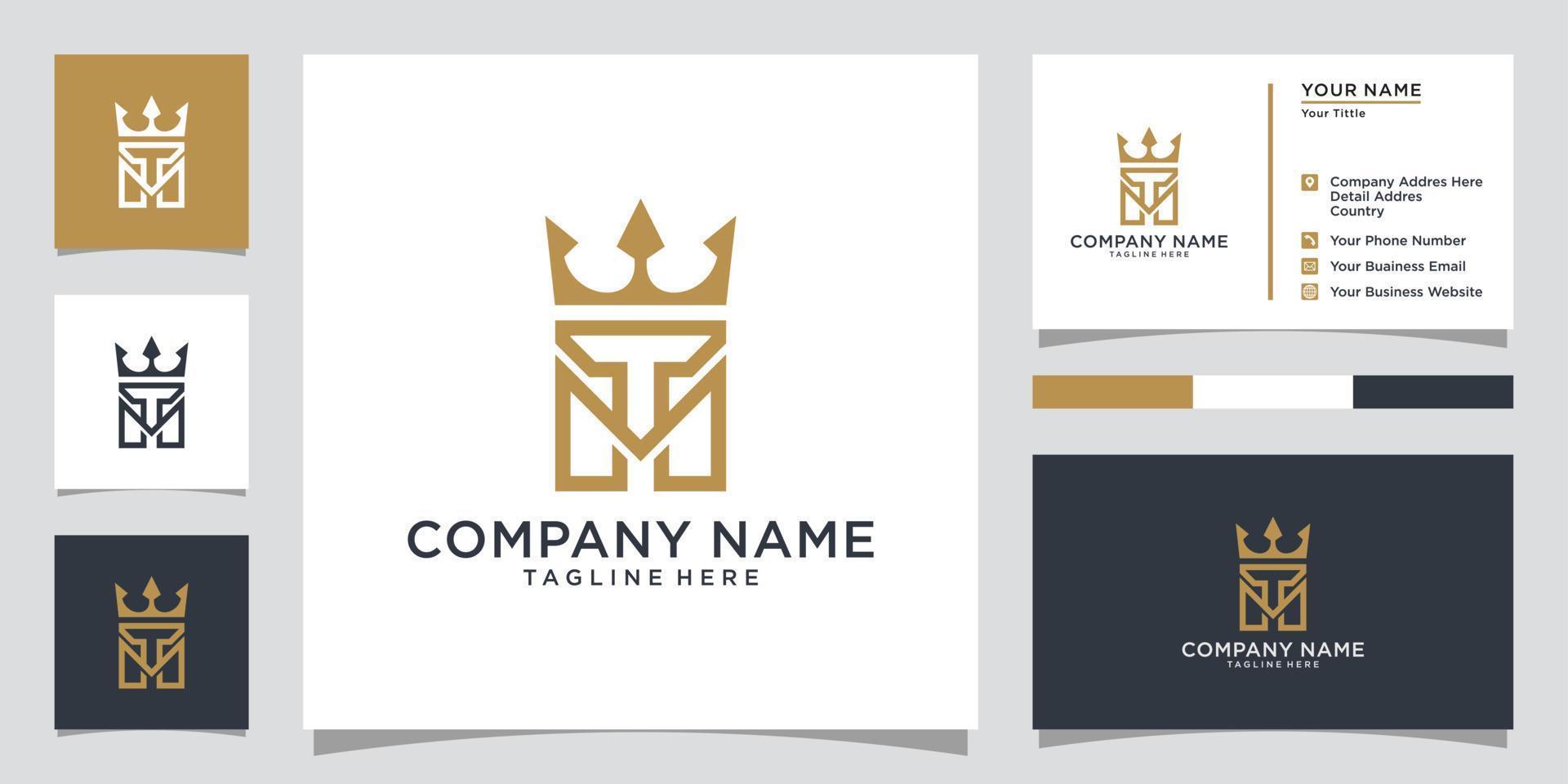 lettera iniziale tm o mt logo design con vettore icona corona.