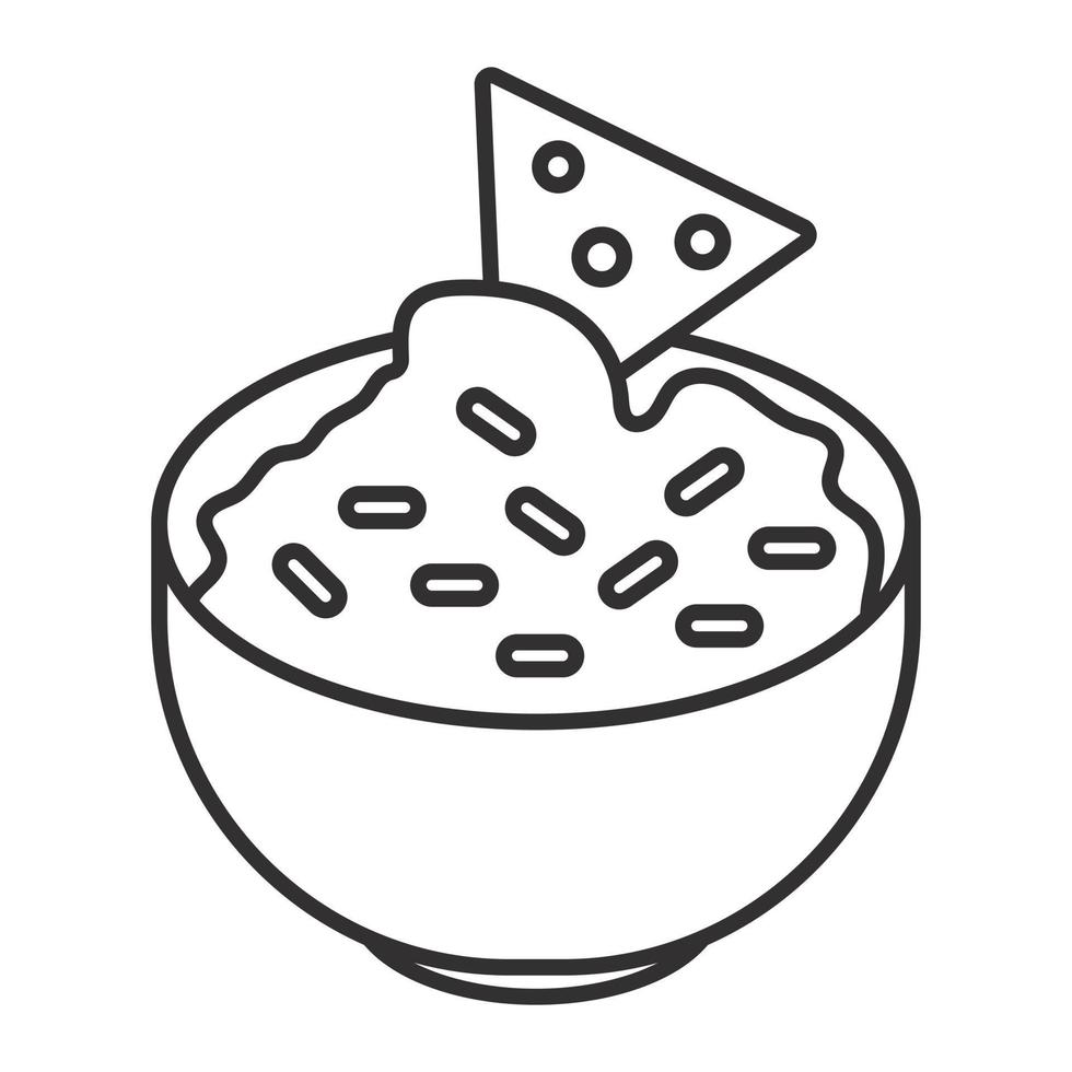 tortilla chips di mais con salsa di guacamole icona line art per app o siti Web vettore