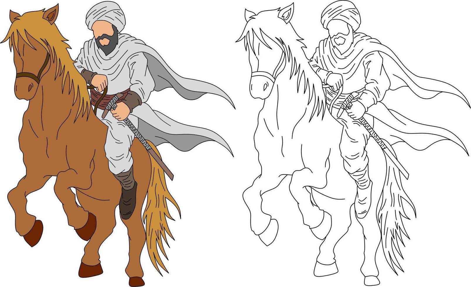 cavaliere a cavallo per libro da colorare vettore
