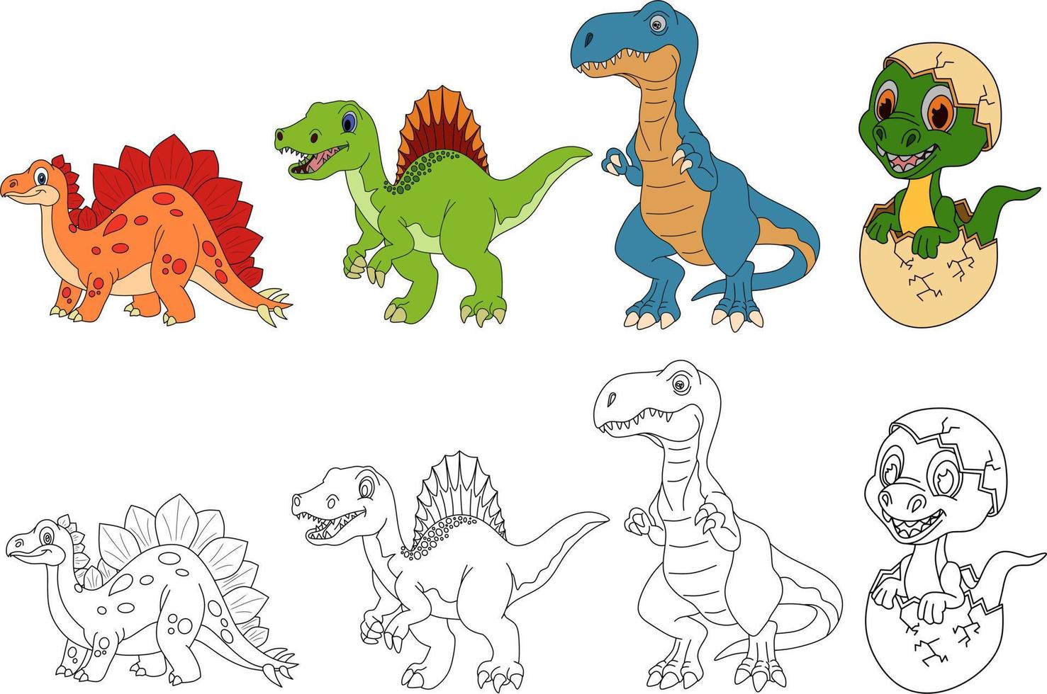 vettore di dinosauri per libro da colorare