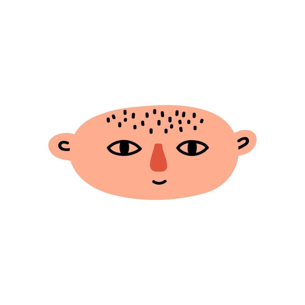 simpatico personaggio del viso del bambino isolato su sfondo bianco. testa di cartone animato divertente di moda. avatar di persone colorate. illustrazione vettoriale