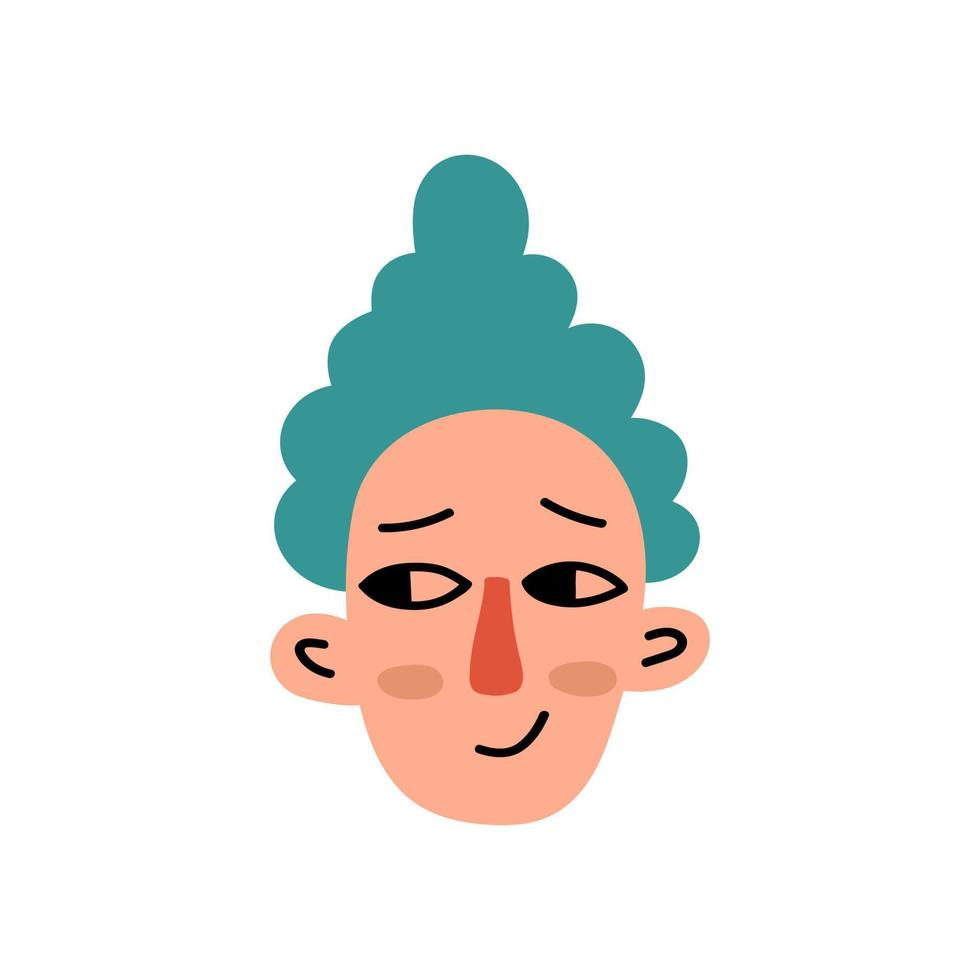 volto disegnato a mano di un personaggio di giovane donna isolato su uno sfondo bianco. testa femminile di cartone animato divertente alla moda. avatar di persone colorate. illustrazione vettoriale