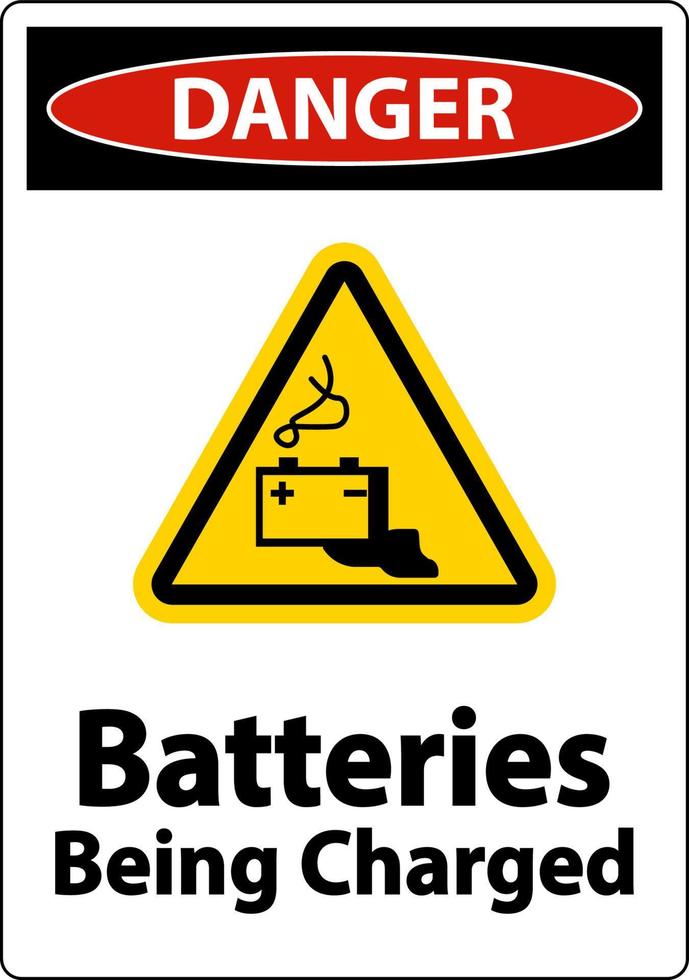 Pericolo di batterie in carica segno su sfondo bianco vettore