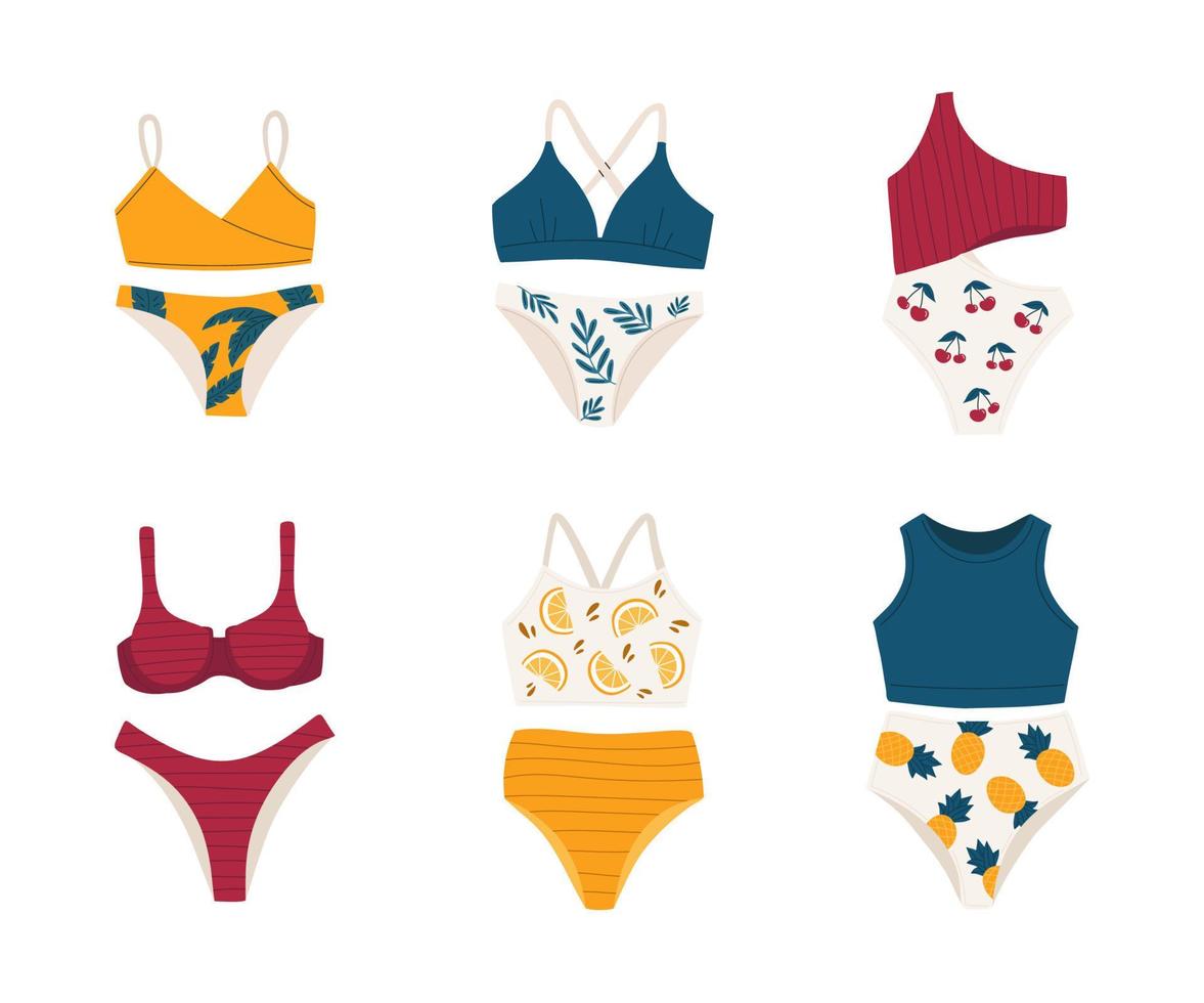 set di costumi da bagno colorati da donna vettore