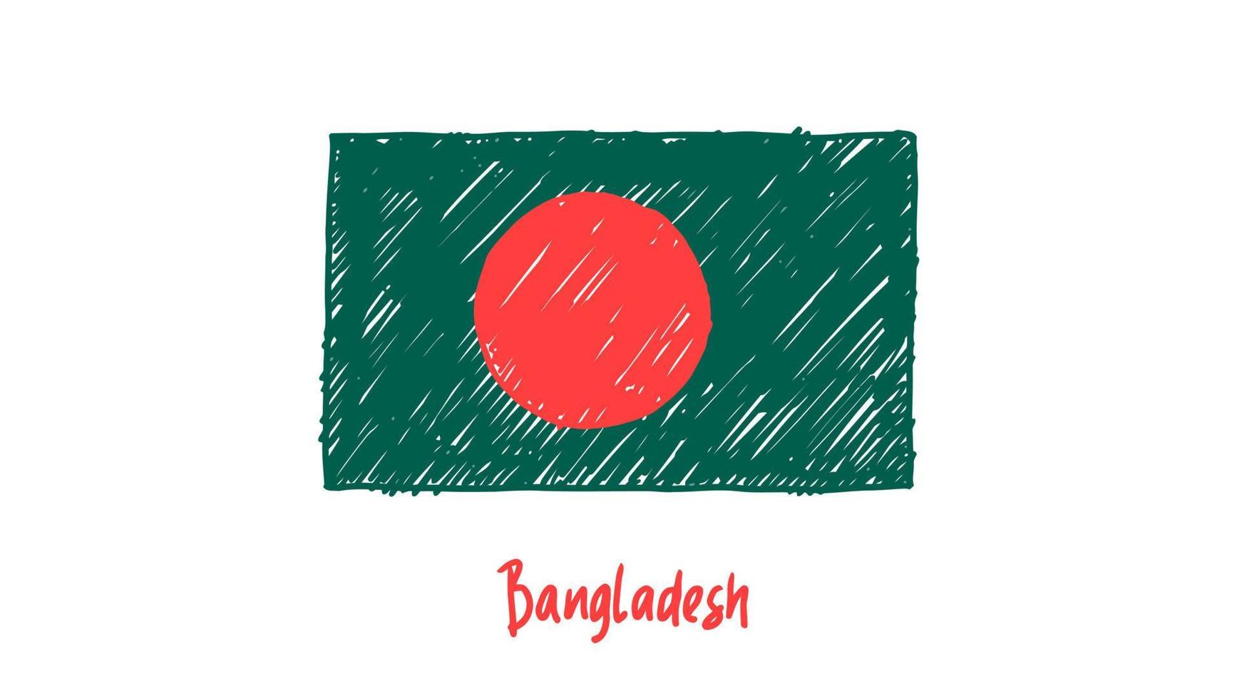 bandiera nazionale del bangladesh marcatore o schizzo a matita illustrazione vettoriale