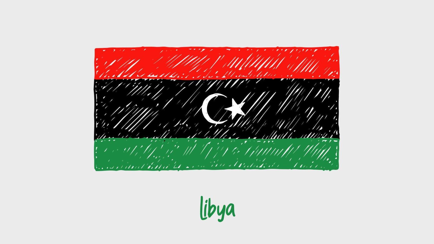 vettore dell'illustrazione dello schizzo a matita o dell'indicatore della bandiera del paese nazionale della libia