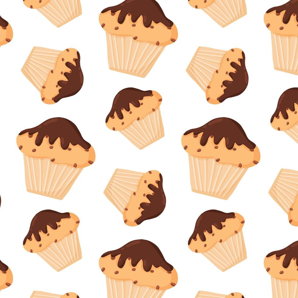 modello con cupcake al cioccolato. modello con muffin al cioccolato. illustrazione vettoriale in stile cartone animato.