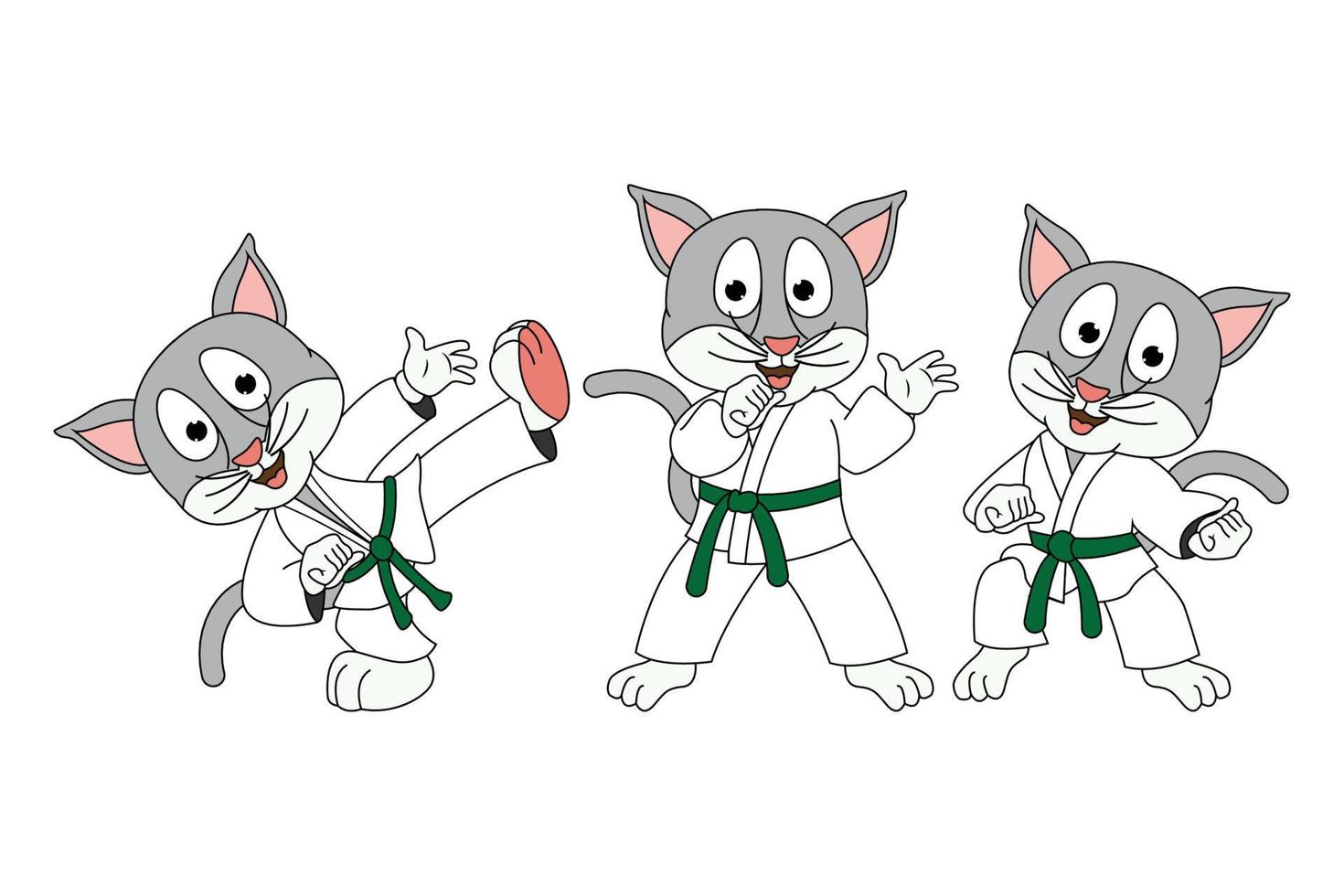carino gatto animale cartone animato karate vettore