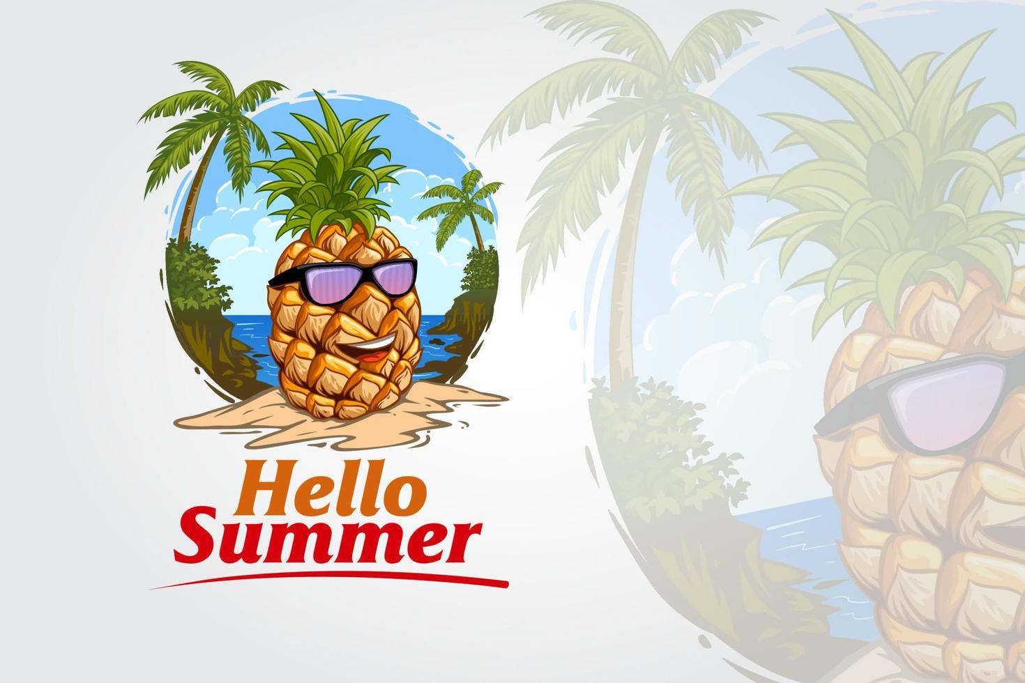 ciao modello di logo vettoriale estate. l'illustrazione della frutta dell'ananas è un logo adatto a qualsiasi attività di intrattenimento, salute, frutta, bevande, verdure, beach club, ristoranti, agenzie, studi di design