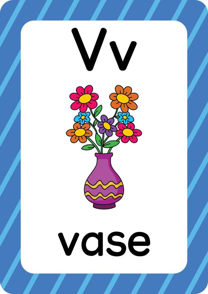 vaso vettore isolato su sfondo bianco lettera v flashcard vaso cartone animato