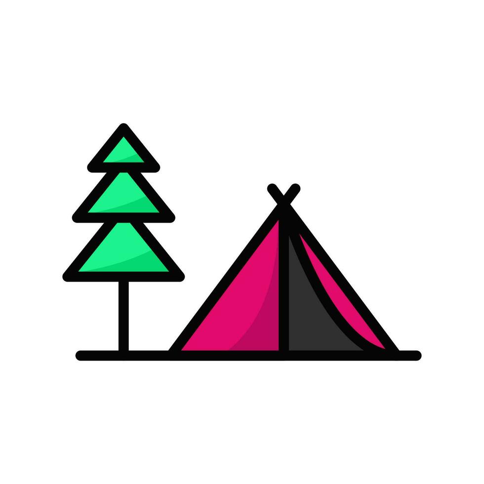 icona del campeggio. logo della tenda. illustrazione vettoriale. isolato su sfondo bianco. tratto modificabile vettore
