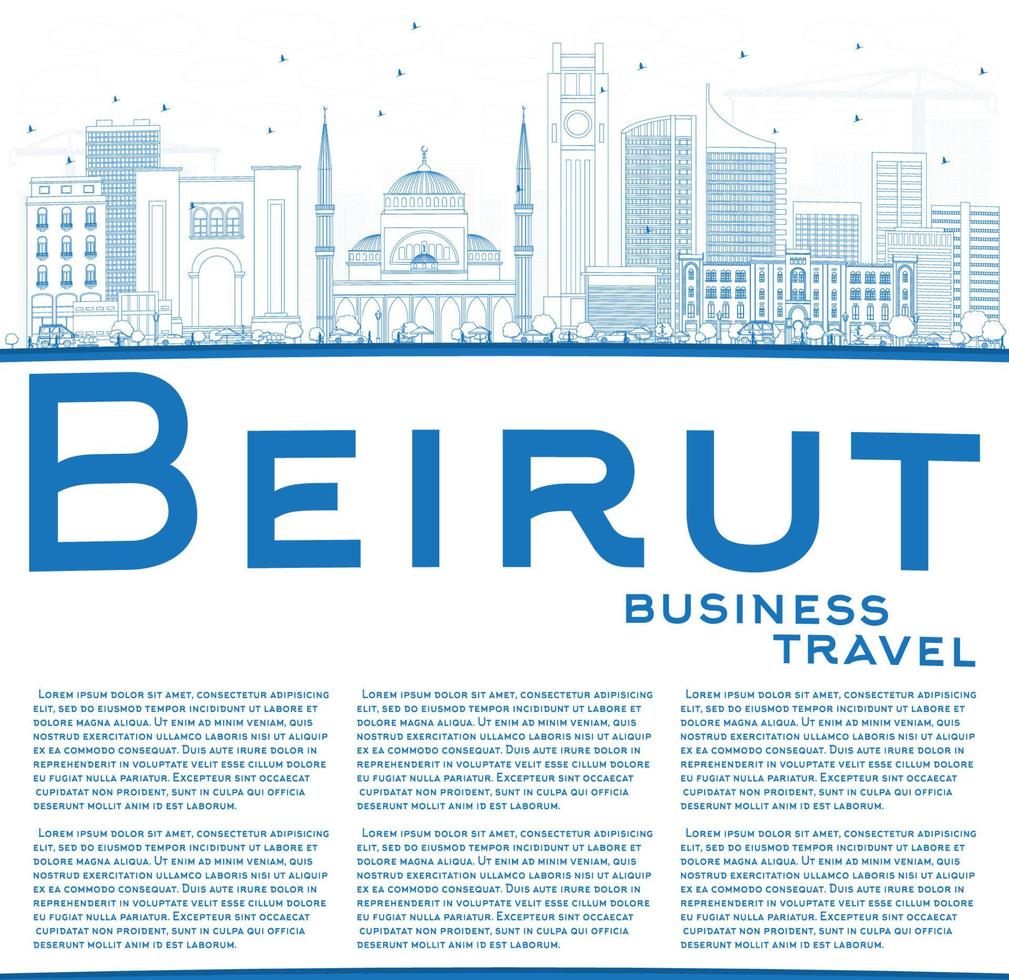 delinea lo skyline di beirut con edifici blu e copia spazio. vettore