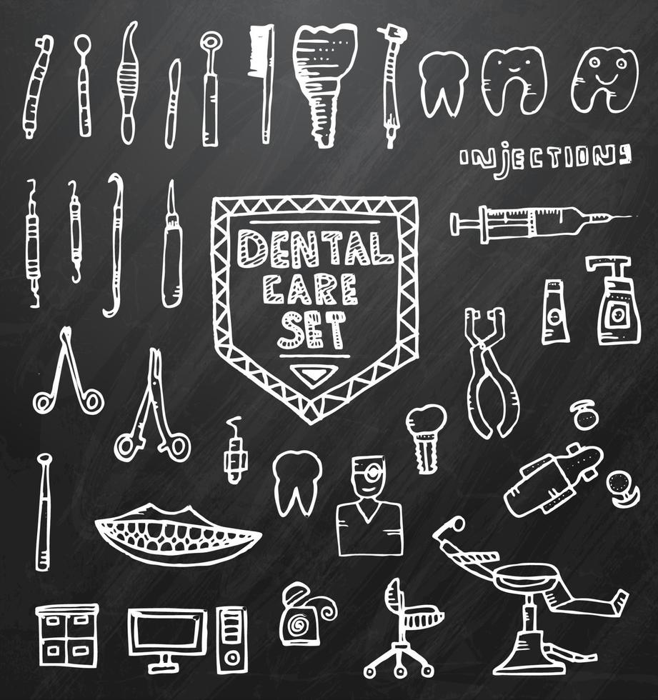set di cure dentistiche con diverse icone disegnate a mano. vettore