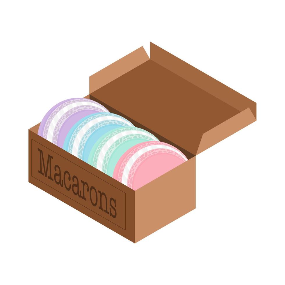 forno. macarons in una scatola. illustrazione per la decorazione. vettore