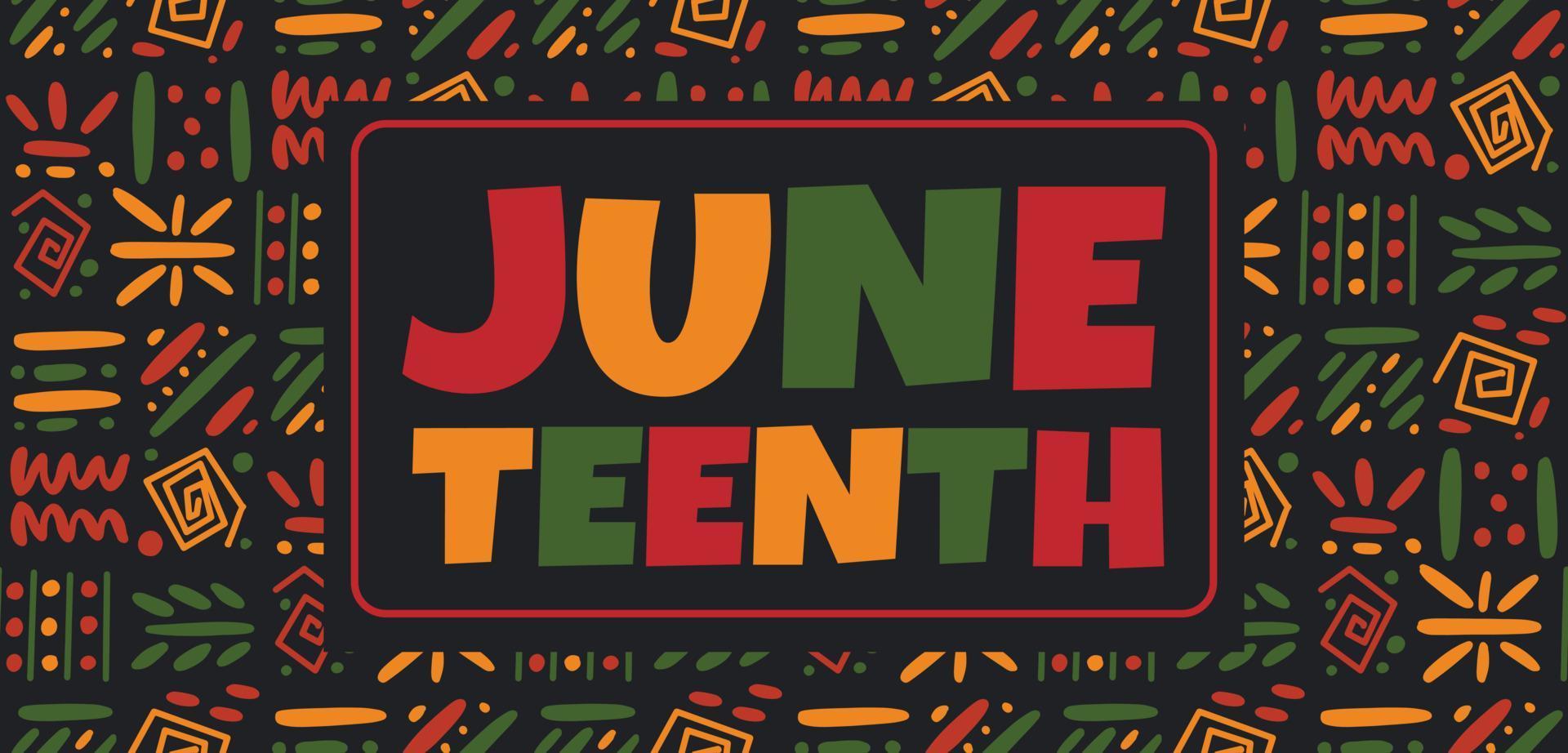 juneteenth banner design con scritte luminose carine su sfondo tribale etnico africano senza cuciture vettore