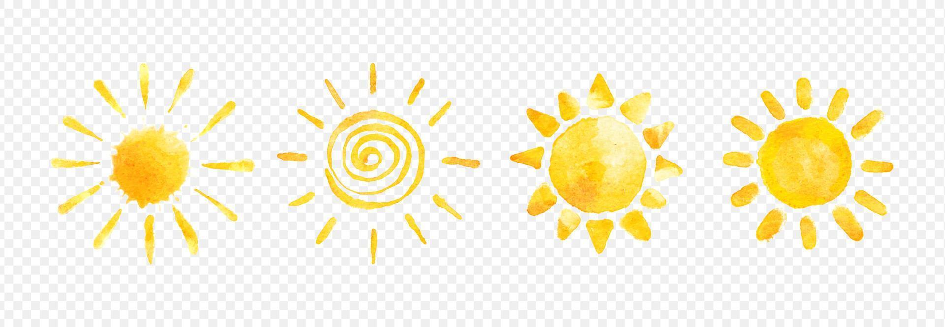 set di acquerello icona diffusione del sole. illustrazione vettoriale