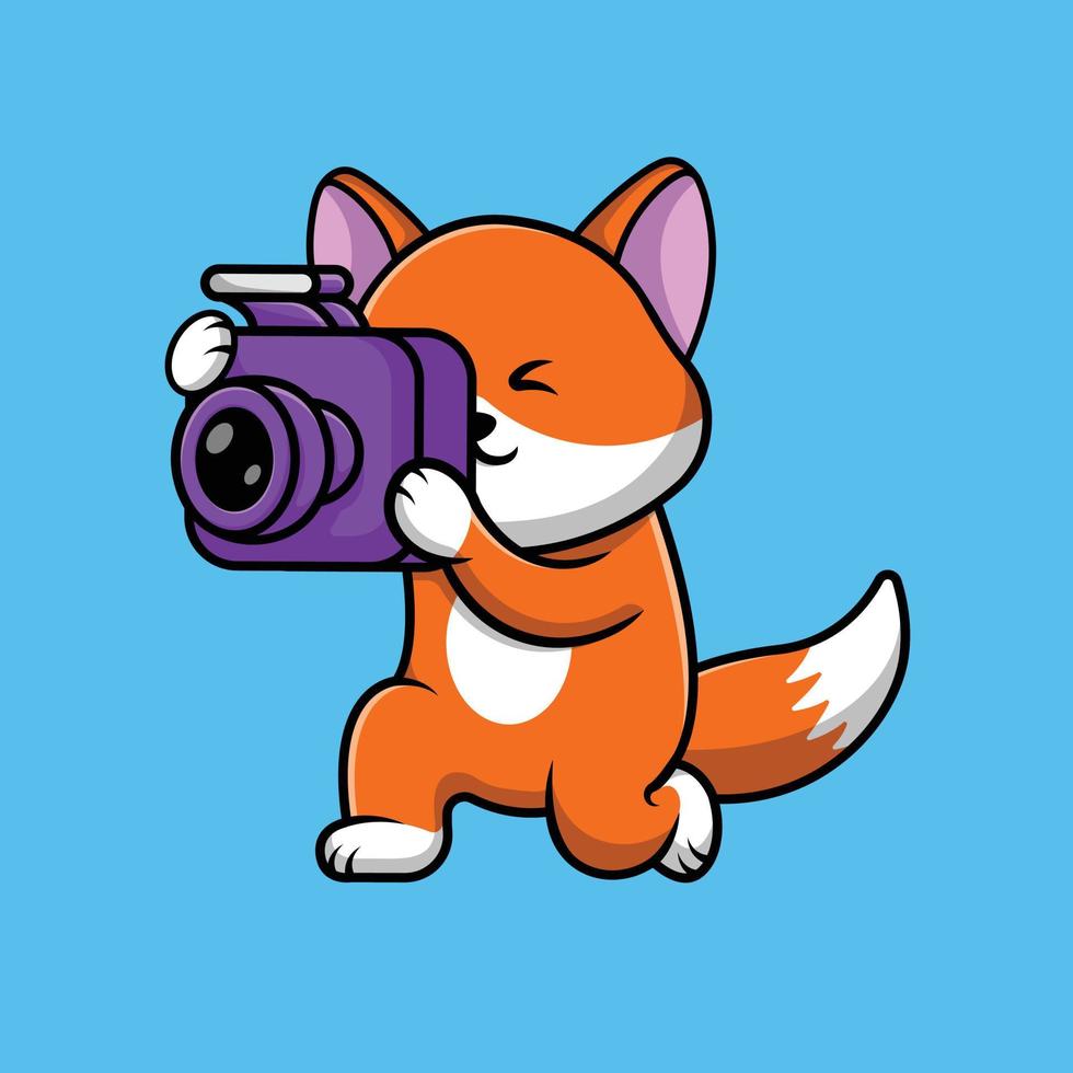 illustrazione dell'icona di vettore del fumetto del fotografo della volpe sveglia. concetto di icona di professione animale isolato vettore premium.