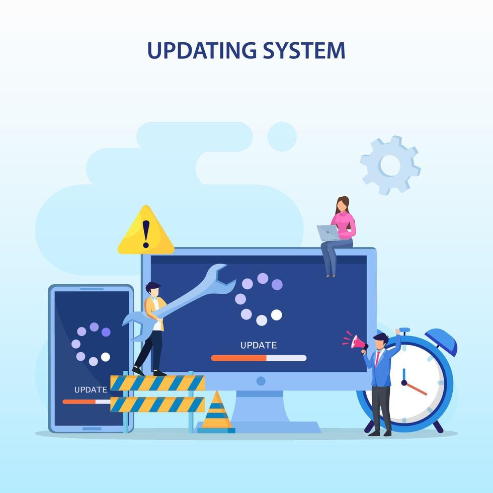 aggiornamento del sistema. aggiornamento del software e programma di installazione. concetto di aggiornamento del sistema, installazione del software. vettore piatto