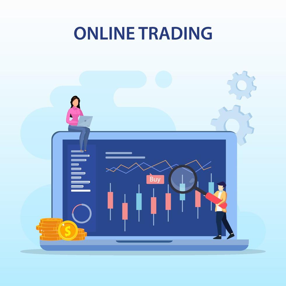 concetto di trading online. strategia di trading forex, investire in azioni. stile modello vettoriale piatto adatto per pagine di destinazione web.