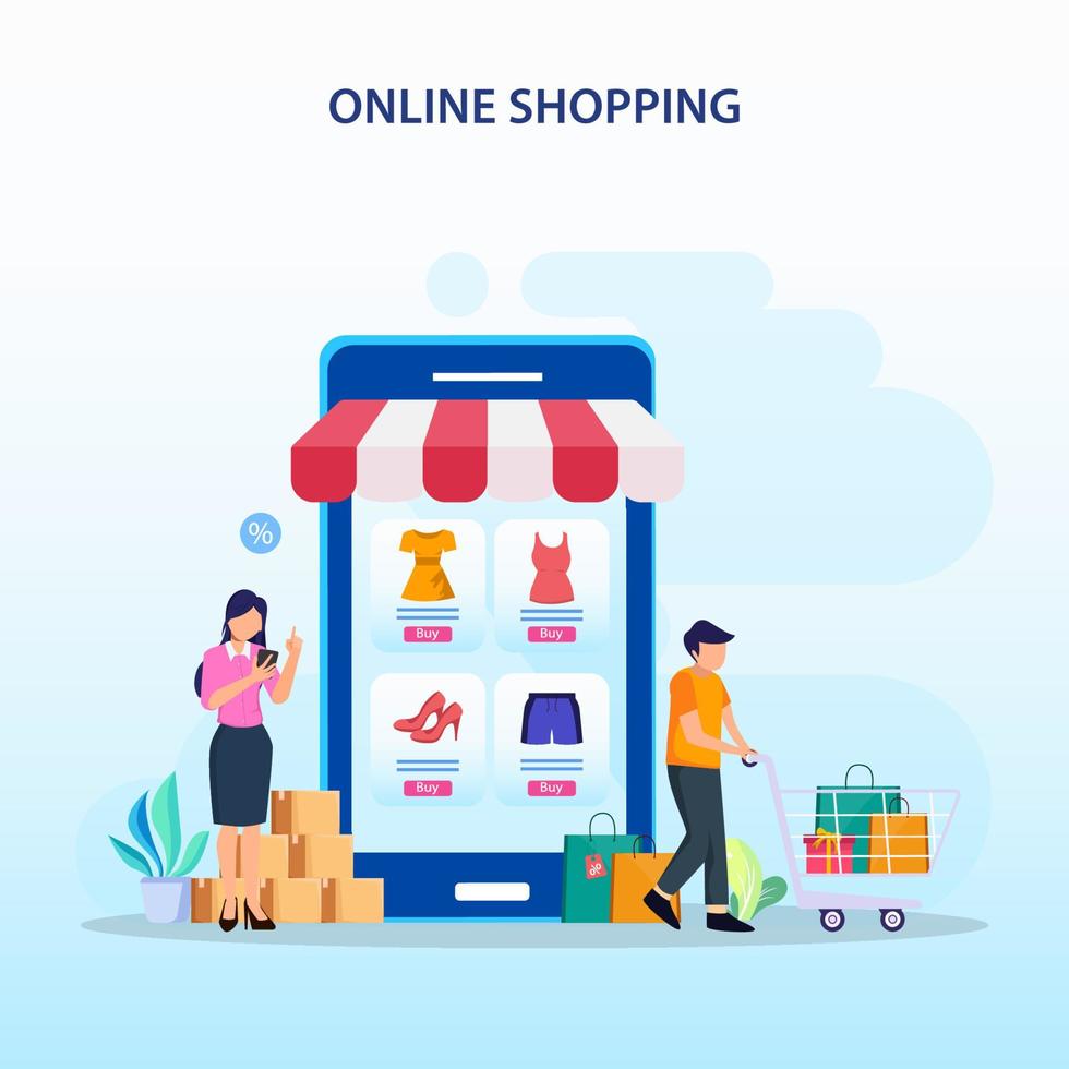 illustrazione vettoriale del concetto di shopping online. modello vettoriale piatto