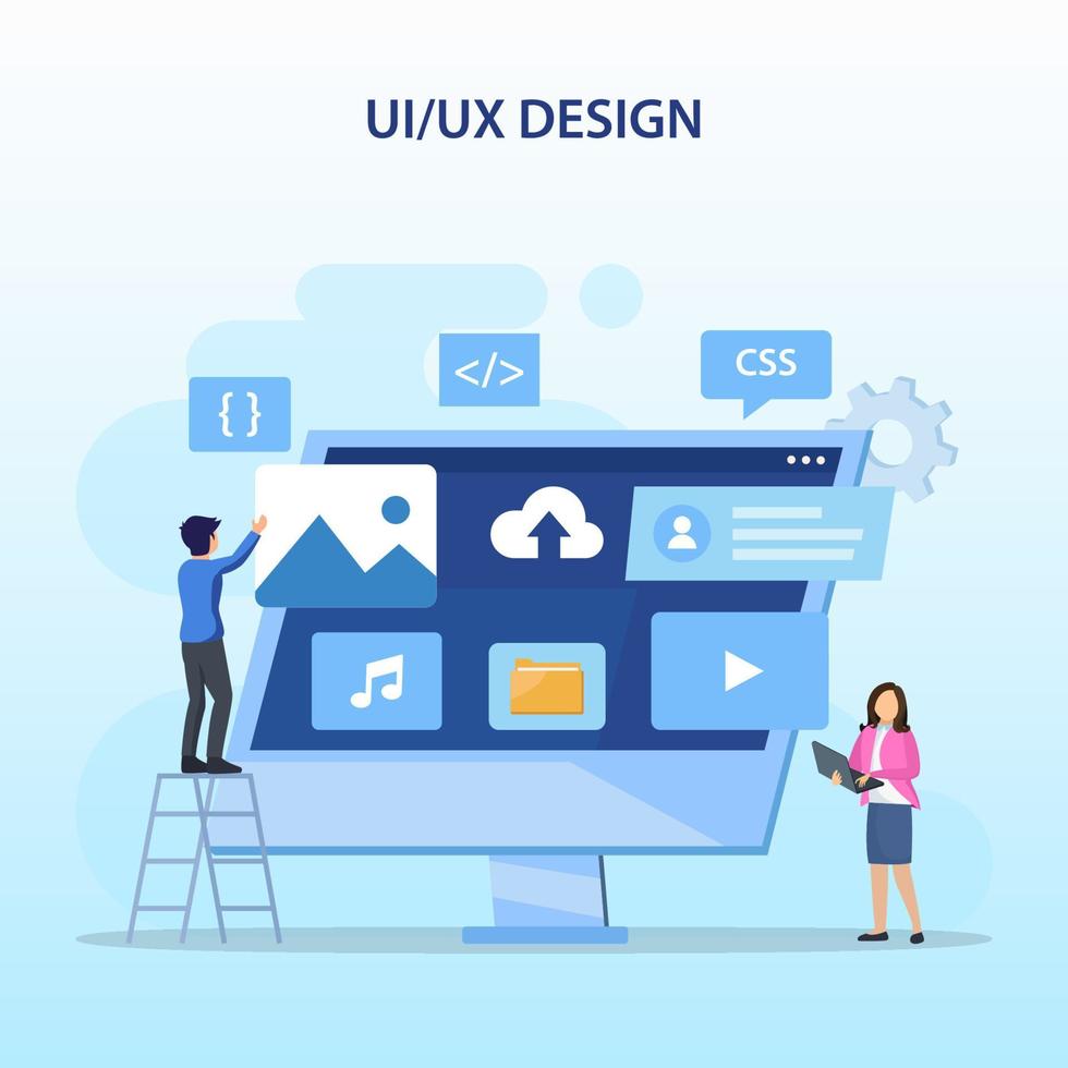 concetto di design ui ux, creazione di un design dell'applicazione, contenuto e posizione del testo, illustrazione vettoriale