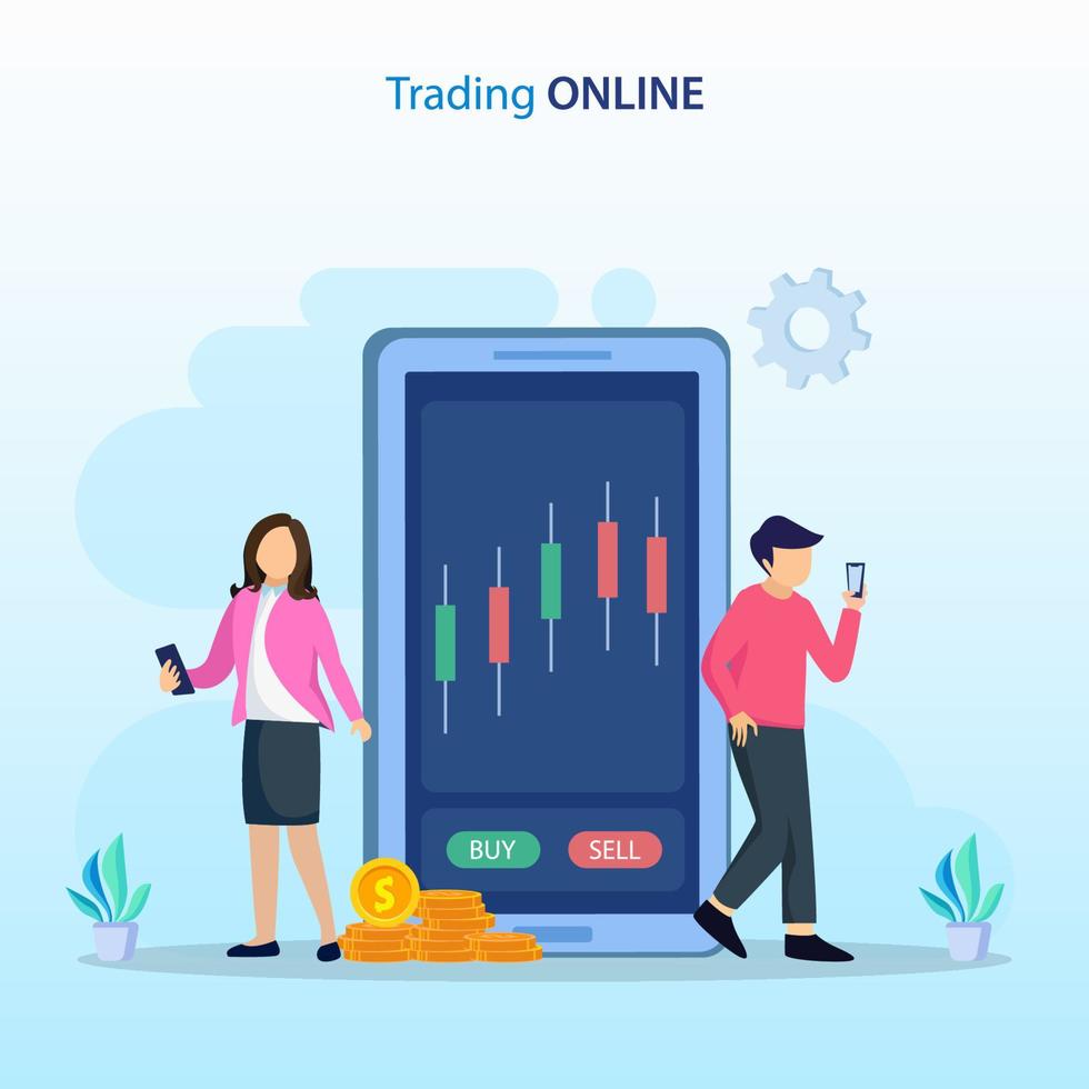 concetto di trading online. strategia di trading forex, investire in azioni. stile modello vettoriale piatto adatto per pagine di destinazione web.