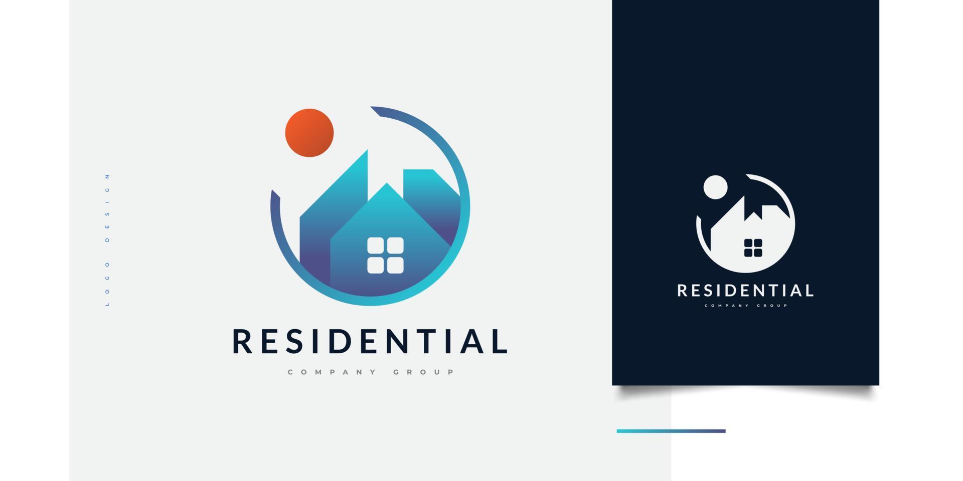 design del logo della casa moderna blu per l'identità aziendale immobiliare. identità del marchio nel settore dell'architettura o dell'edilizia vettore