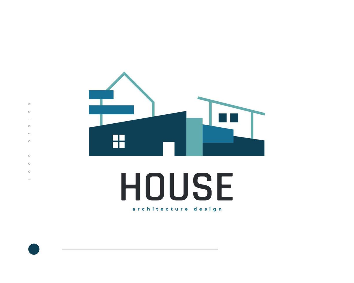 design del logo immobiliare moderno e minimalista blu. design del logo della casa di lusso per l'architettura o l'identità del marchio aziendale di costruzione vettore