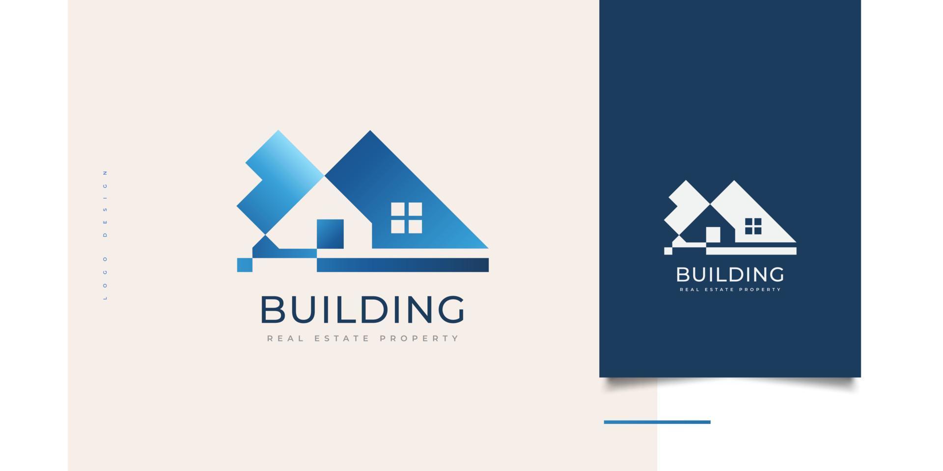 disegno di marchio immobiliare moderno blu astratto. identità del marchio nel settore dell'architettura o dell'edilizia. icona edificio astratto vettore