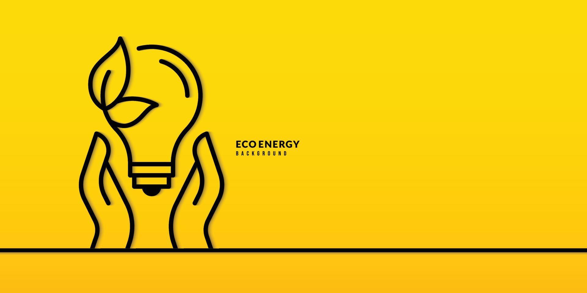 mano che tiene la lampadina su sfondo giallo, concetto di protezione dell'inquinamento e dell'ambiente, utilizzo di energia elettrica verde. vettore