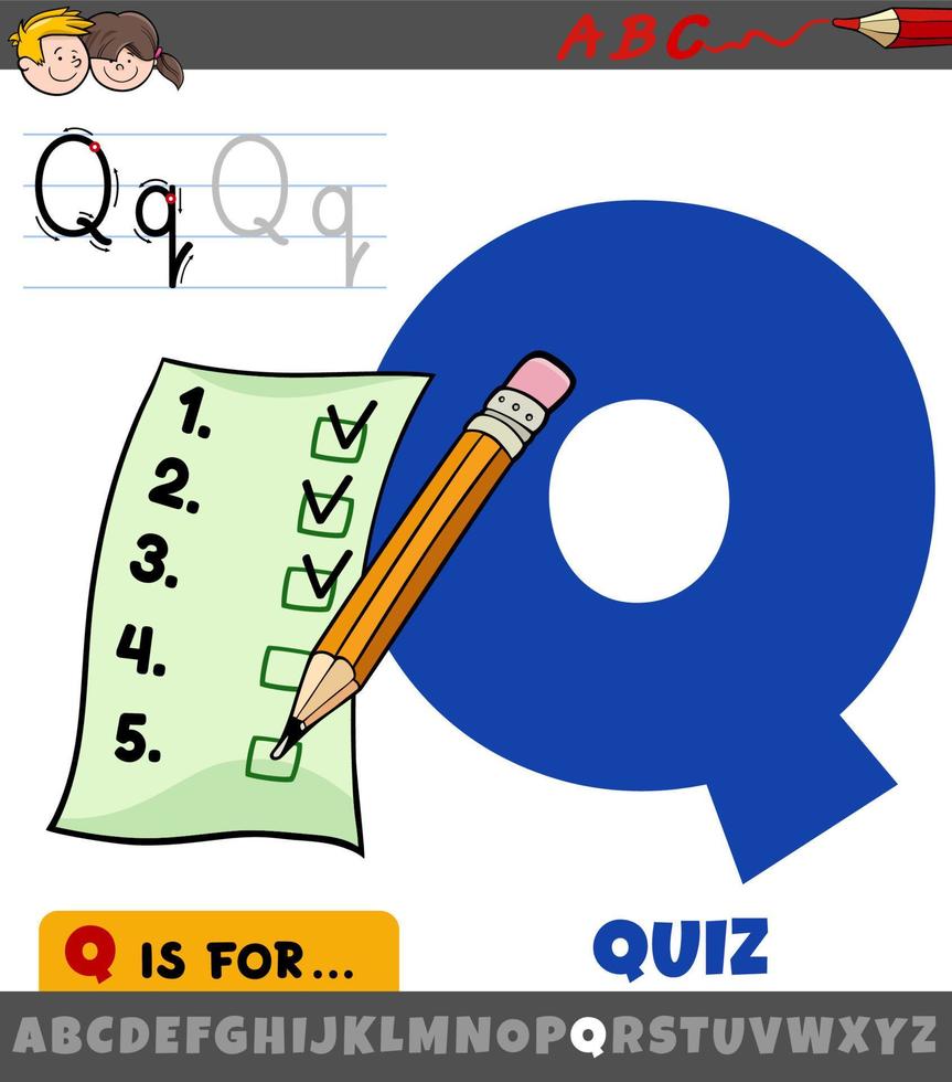 lettera q dall'alfabeto con fumetto di parola quiz vettore