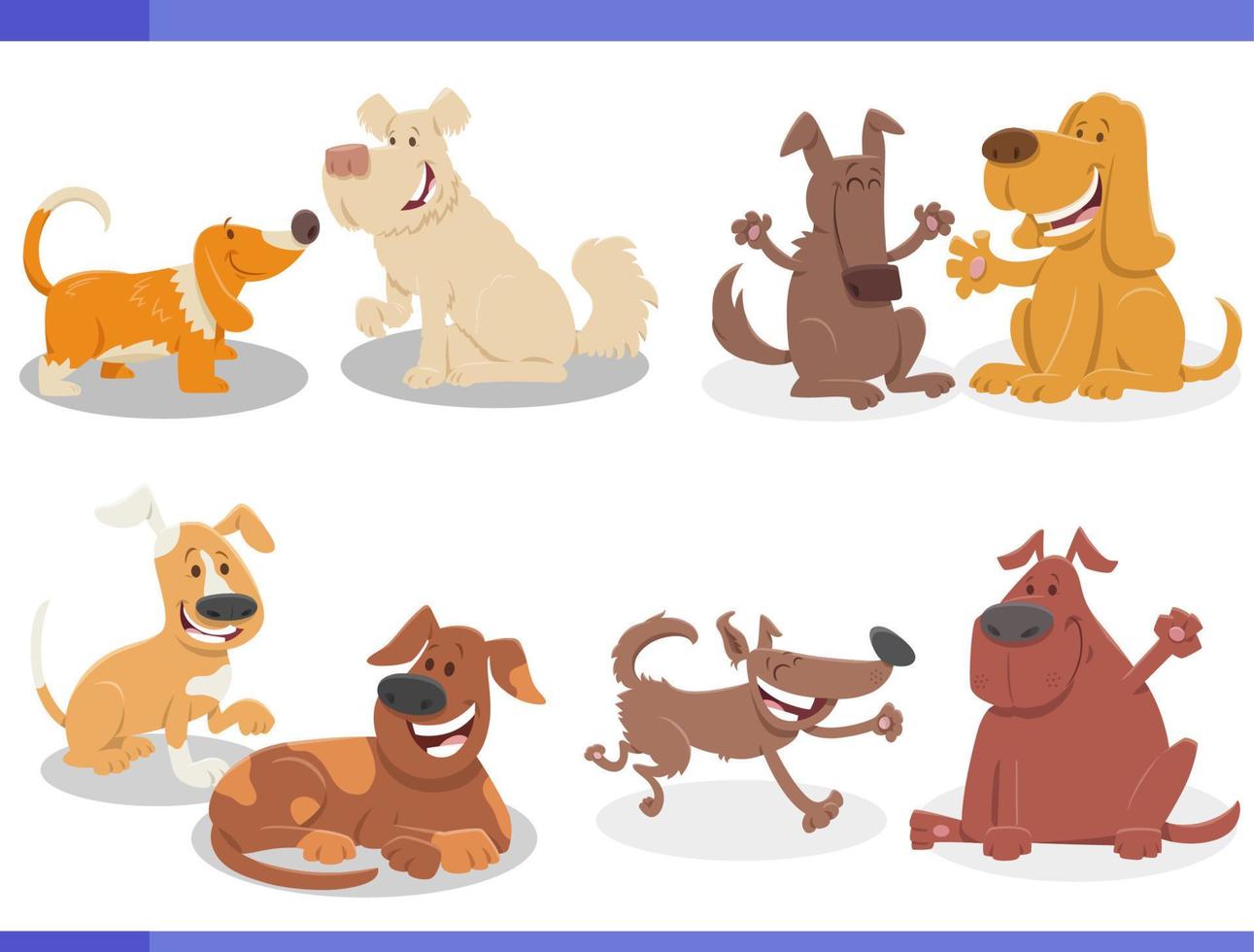 cartoni animati divertenti cani giocosi personaggi comici impostati vettore