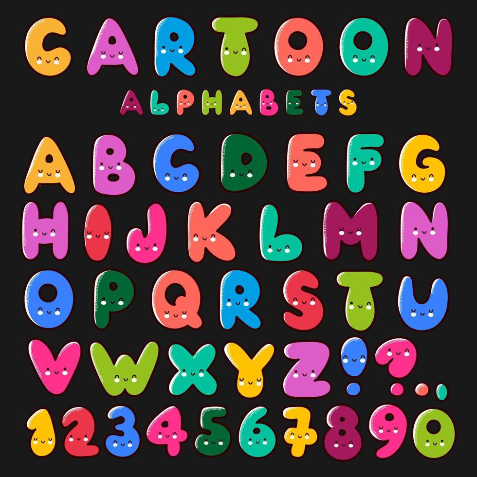 lettere di cartoni animati con set di caratteri facce carine vettore