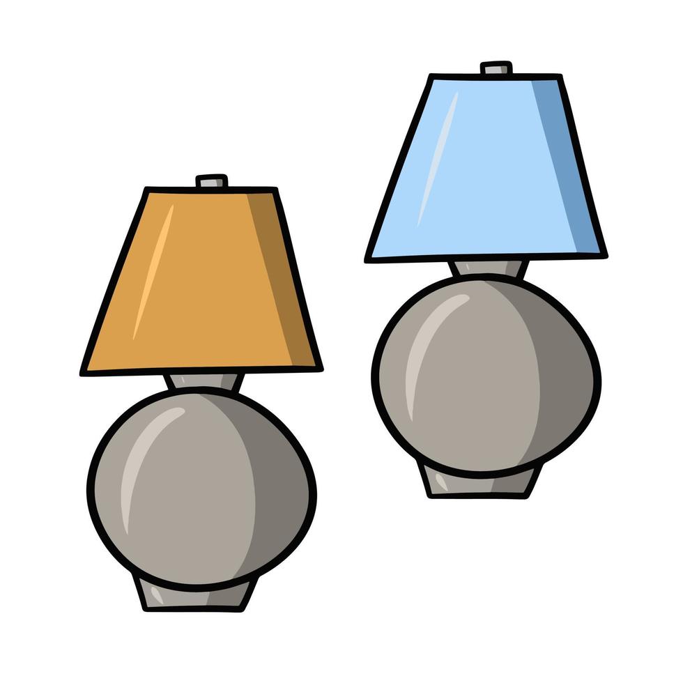 un set di lampade da tavolo rotonde semplici con diverse sfumature, illustrazione vettoriale in stile cartone animato su sfondo bianco
