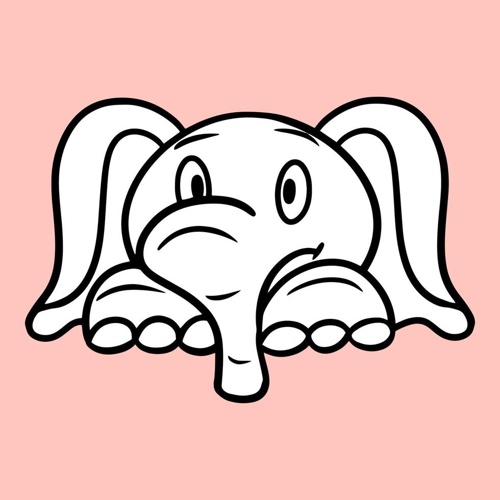 immagine monocromatica, libro da colorare, personaggio carino, elefante sorpreso, emozioni di elefante cartone animato, illustrazione vettoriale su sfondo rosa