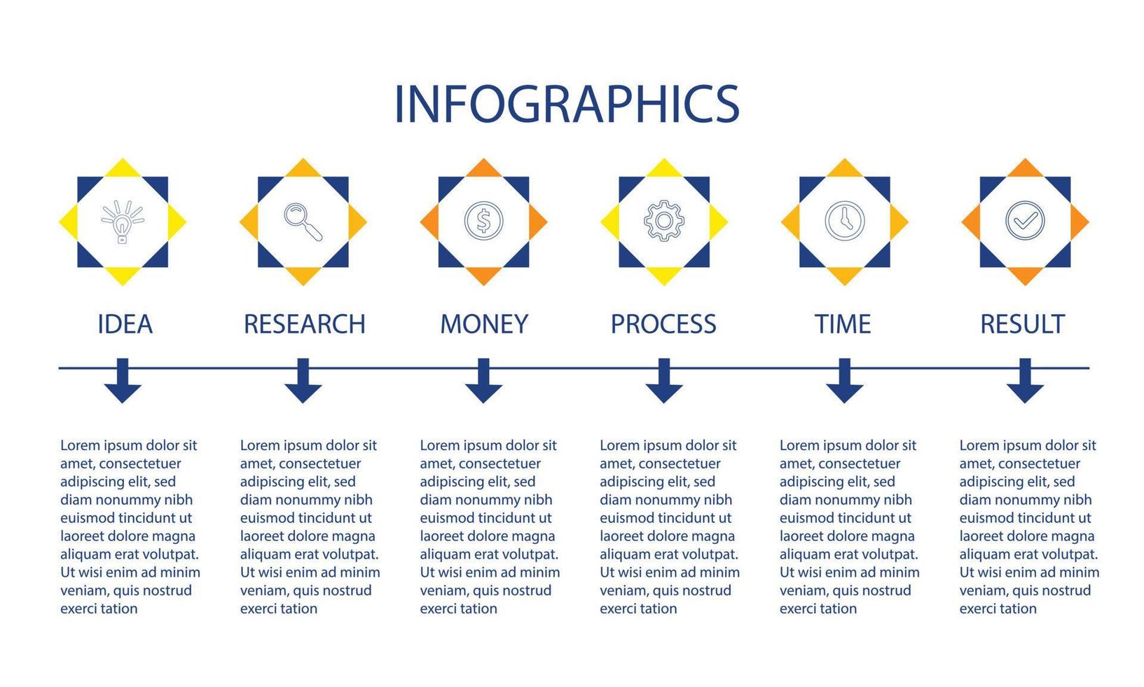 design infografico vettoriale con icone. diagramma di processo, diagramma di flusso, grafico informativo, infografica per il concetto di business, banner per presentazioni, layout del flusso di lavoro.