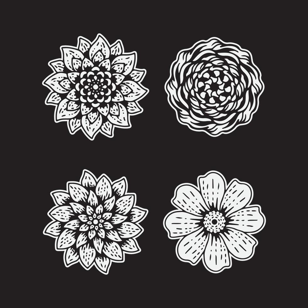 doodle di fiori disegnati a mano. set di fiori di mandala. vettore