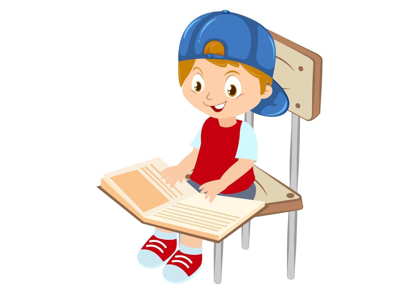 il bambino sta leggendo un libro seduto su una sedia illustrazione vettoriale