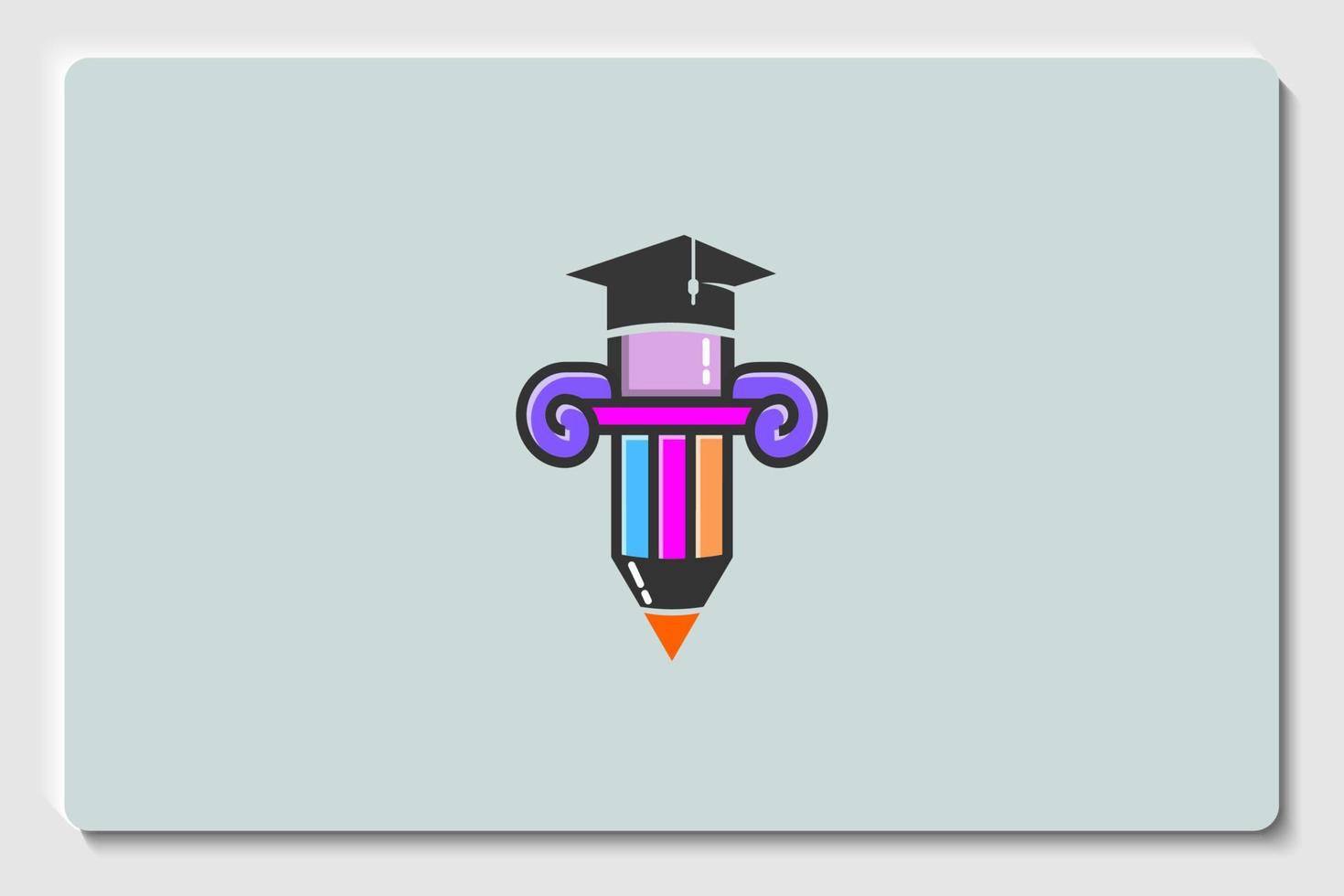 penna colorata o pastello con cappello di laurea. illustrazione dell'emblema del logo di educazione vettoriale