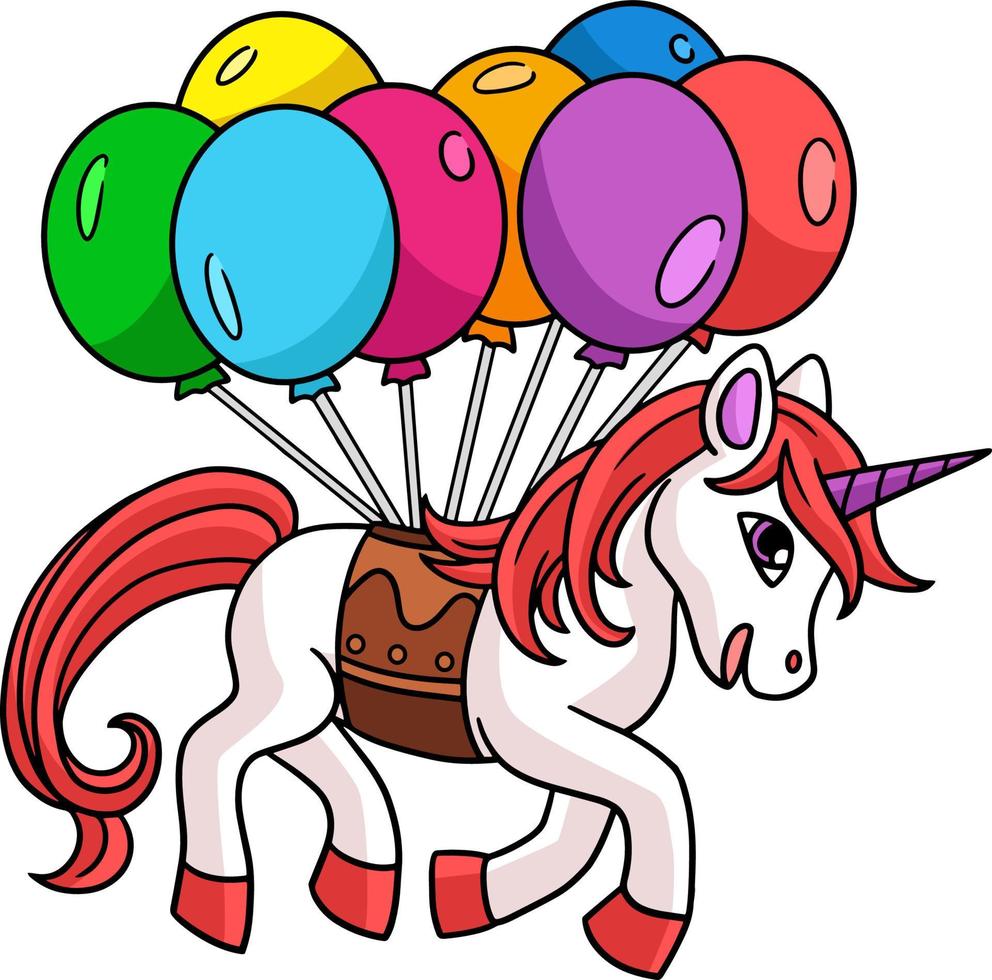 unicorno che galleggia con il clipart dei cartoni animati di palloncini vettore