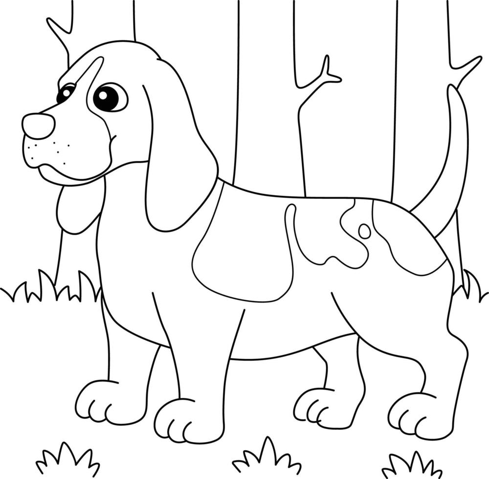 Pagina da colorare di cane basset hound per bambini vettore