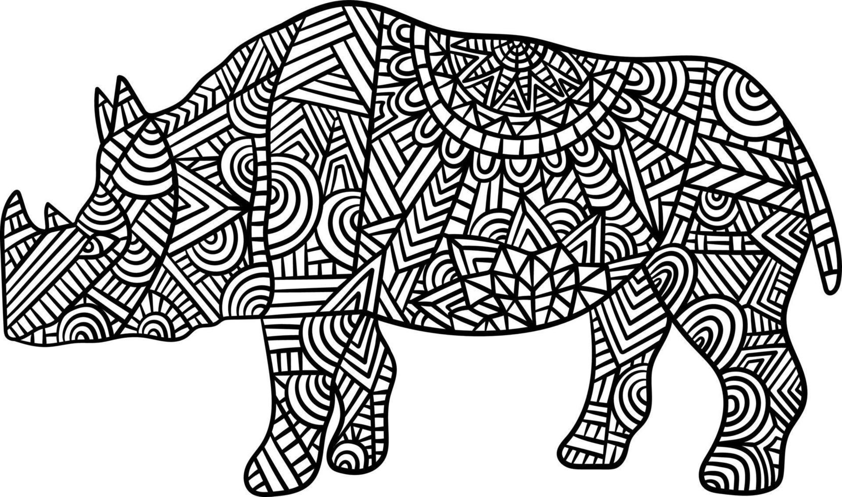 Disegni da colorare mandala rinoceronte per adulti vettore