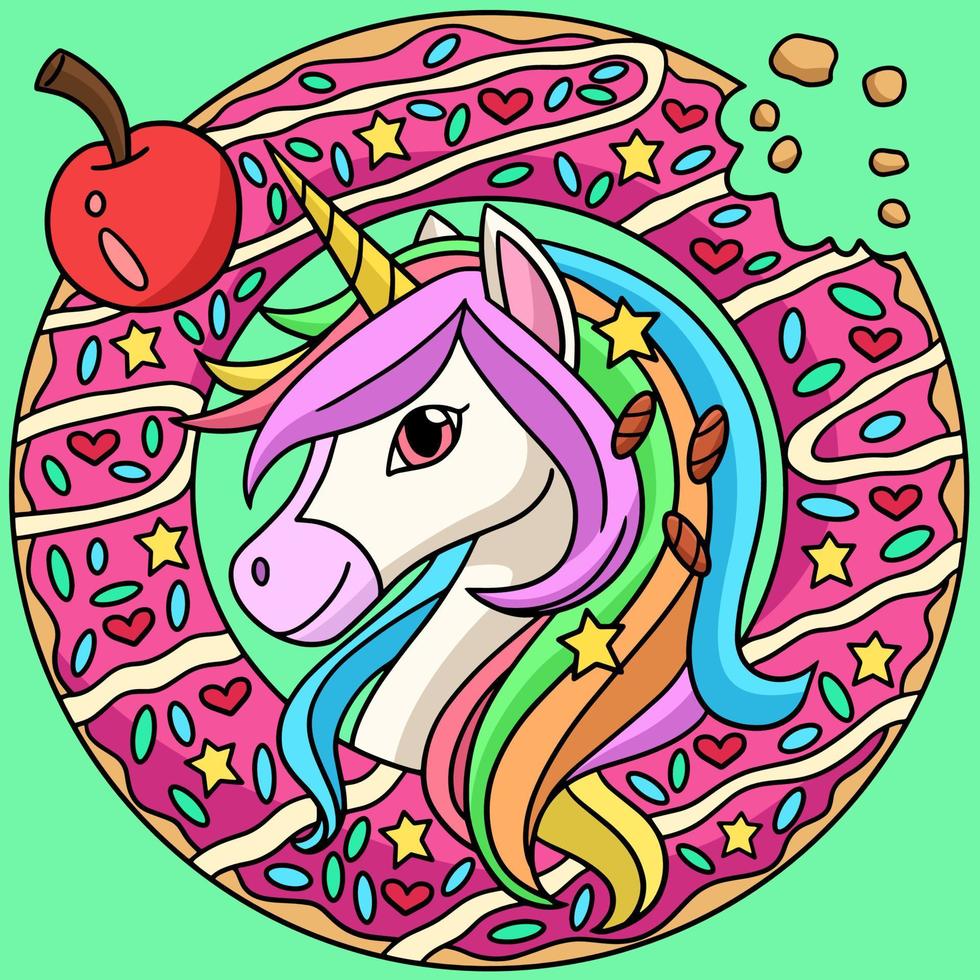 testa di unicorno in un'illustrazione colorata a ciambella vettore