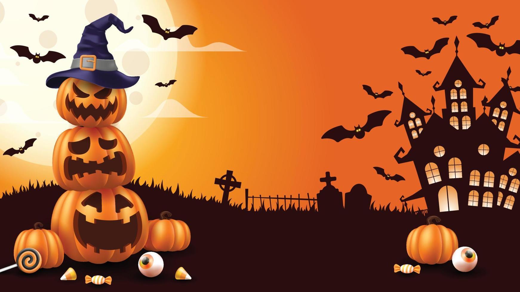 felice Halloween. illustrazione vettoriale di halloween con zucche di halloween ed elementi di halloween.