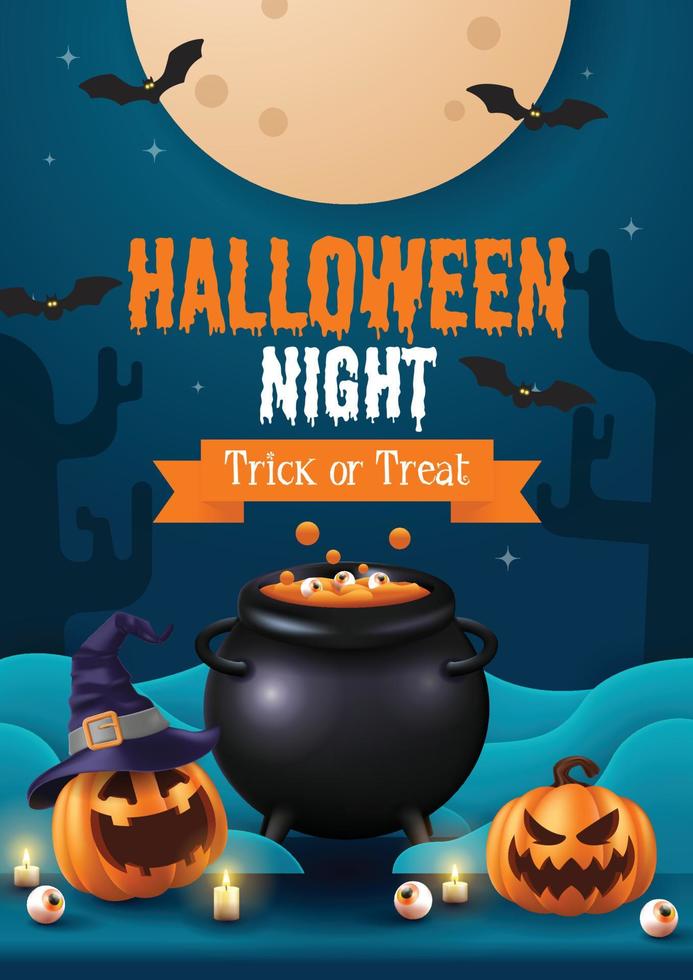 felice poster di halloween. illustrazione vettoriale di halloween con zucche di halloween ed elementi di halloween.