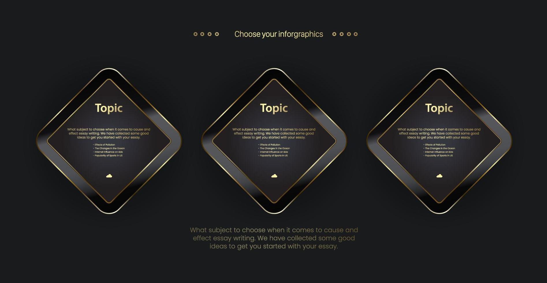 tre vettori di pulsanti di opzione oro design, illustrazione di tre livelli di elementi del grafico per il design aziendale e finanziario