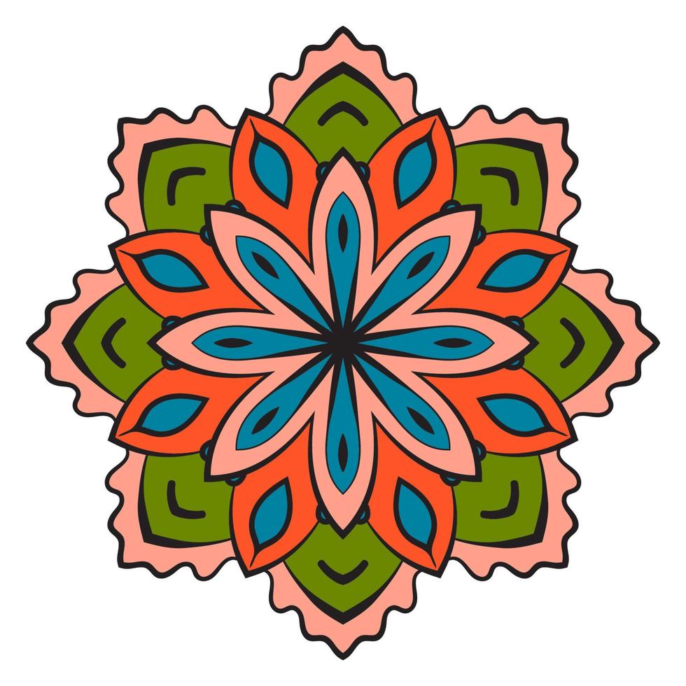 carino mandala. fiore ornamentale di doodle rotondo isolato su priorità bassa bianca. ornamento decorativo geometrico in stile etnico orientale. vettore