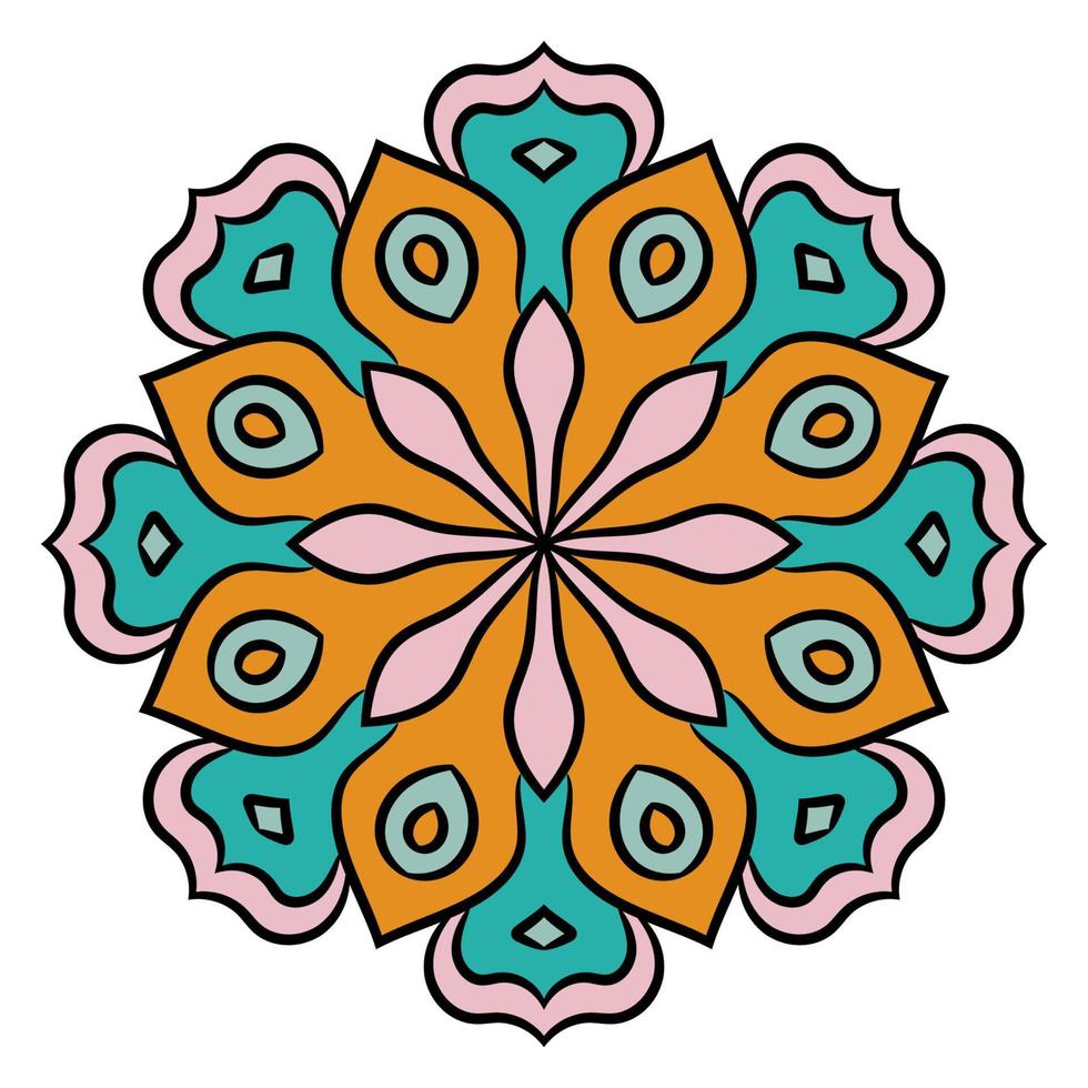 carino mandala. fiore ornamentale di doodle rotondo isolato su priorità bassa bianca. ornamento decorativo geometrico in stile etnico orientale. vettore